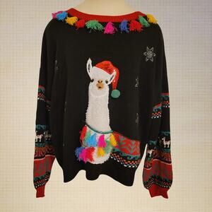 Alpaca Christmas Sweater Tassel Trim Holiday Time XL 16 18 Oversized Festive